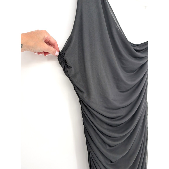 Torrid Black Midi Mesh Asymmetrical One Shoulder Ruched Dress Glam Formal 24 - Picture 5 of 12